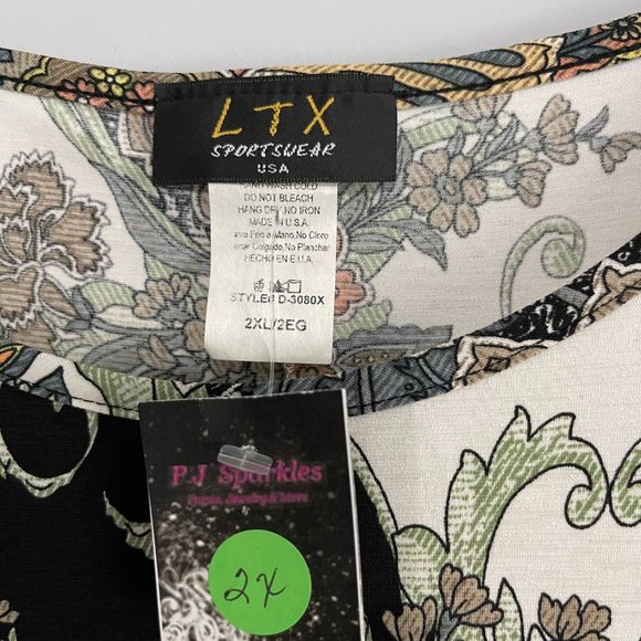 LTX Sportswear XXL green/cream/black/orange large flower 3/4 sleeve dress - Picture 4 of 4